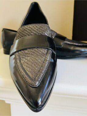 Ivanka Trump Black Pointed Slip-On Loafers with Textured Vamp